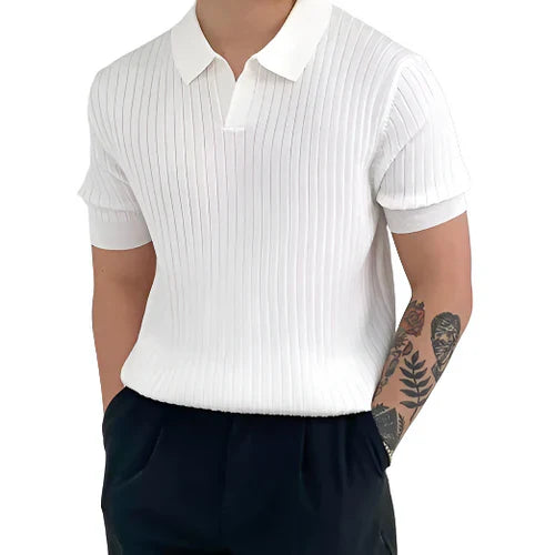 Men’s Ribbed Cotton Polo – Classic Knit Short-Sleeve Shirt