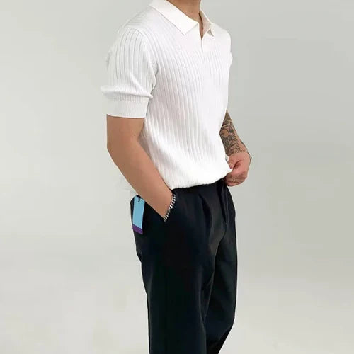 Men’s Ribbed Cotton Polo – Classic Knit Short-Sleeve Shirt