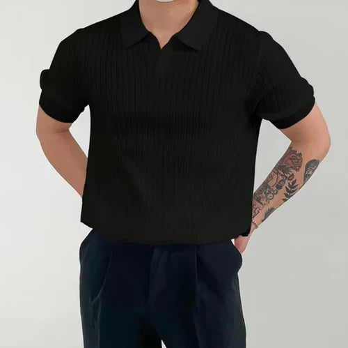 Men’s Ribbed Cotton Polo – Classic Knit Short-Sleeve Shirt