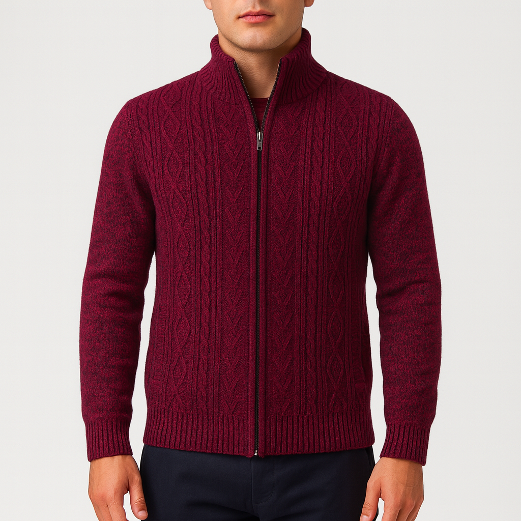 THRUSTYLE | Cable Knit Zip Cardigan