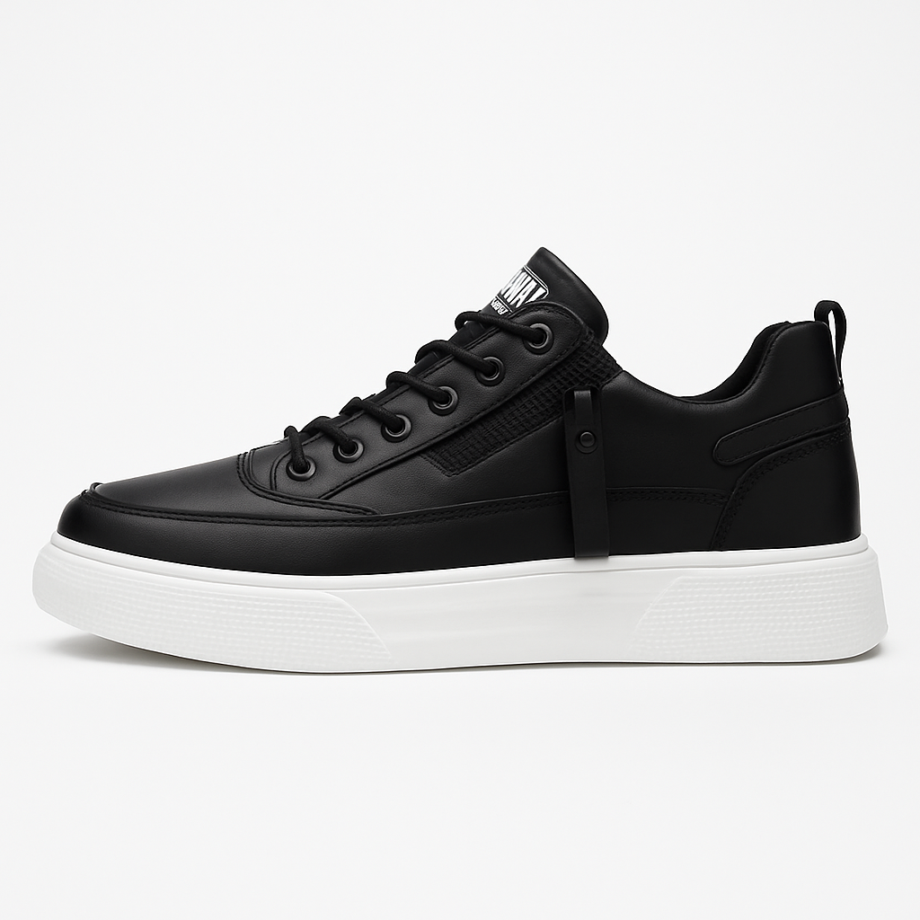 Men’s Leather Sneakers – Side Zipper, Cushioned Comfort
