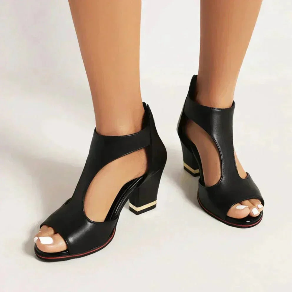 Open-Toe Cutout Block Heel Sandals