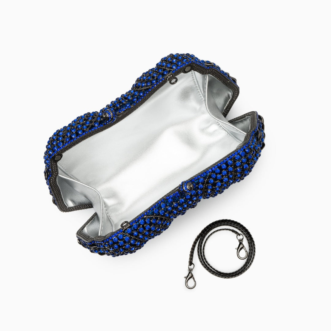 Luxury rhinestone clutch bag – blue evening handbag with floral gem