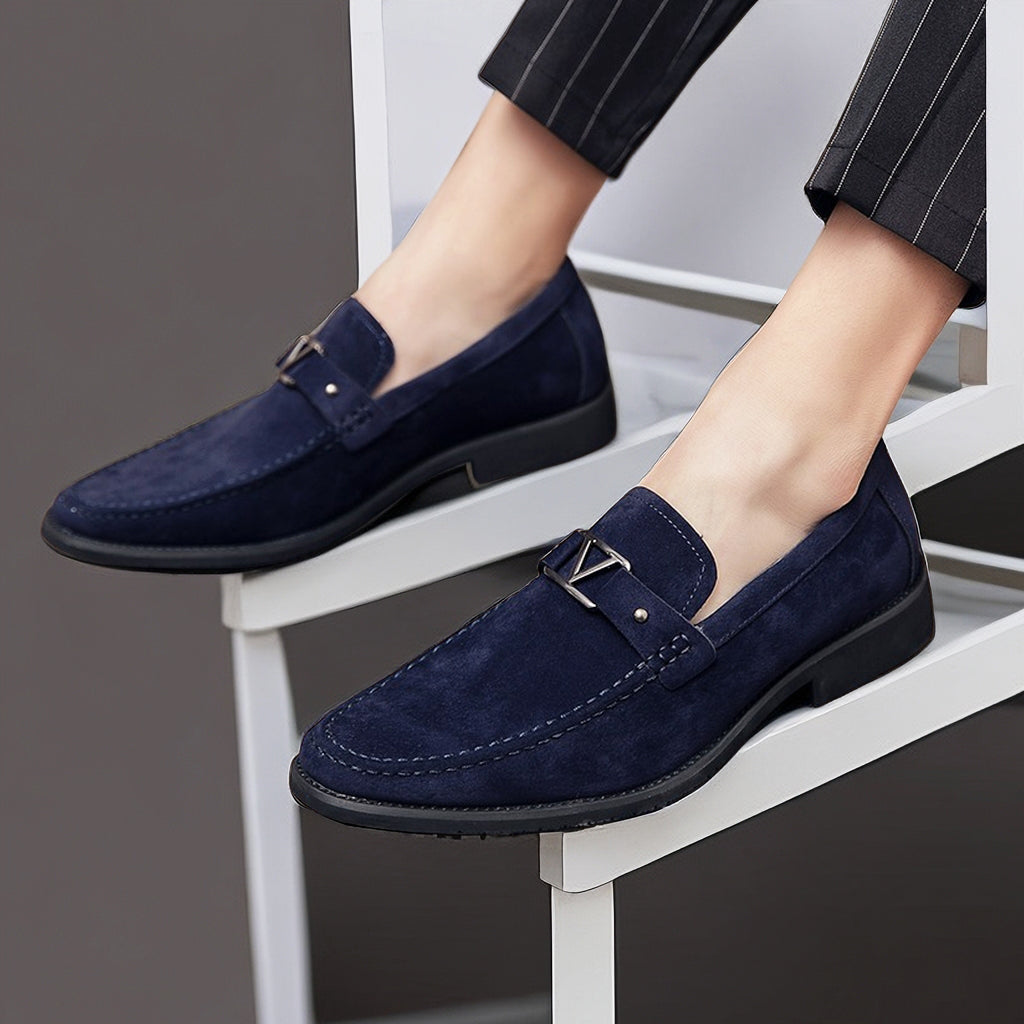 Men’s Suede Loafers – Slip-On Design with Gunmetal Buckle, Elegant Comfort-4
