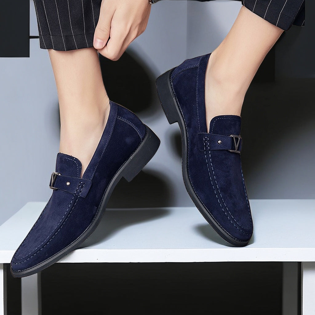Men’s Suede Loafers – Slip-On Design with Gunmetal Buckle, Elegant Comfort-5