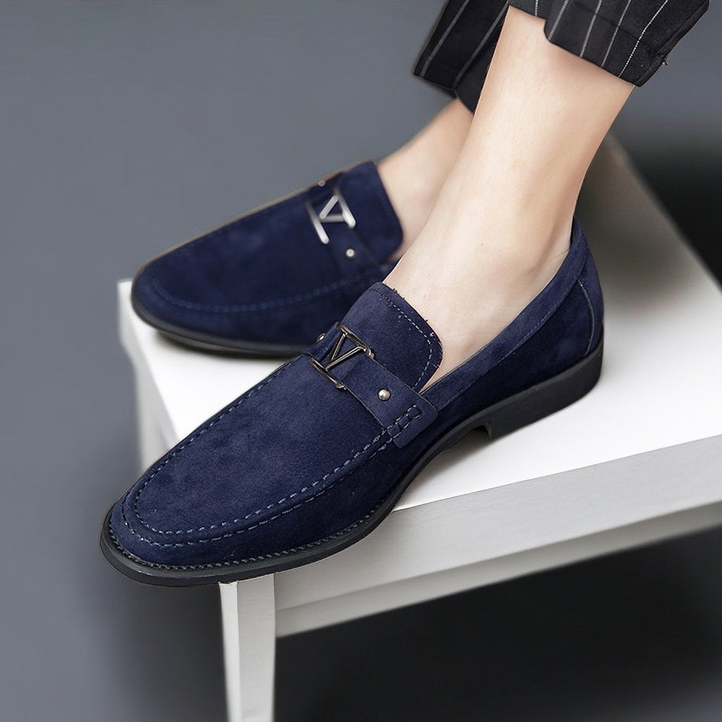 Men’s Suede Loafers – Slip-On Design with Gunmetal Buckle, Elegant Comfort-6