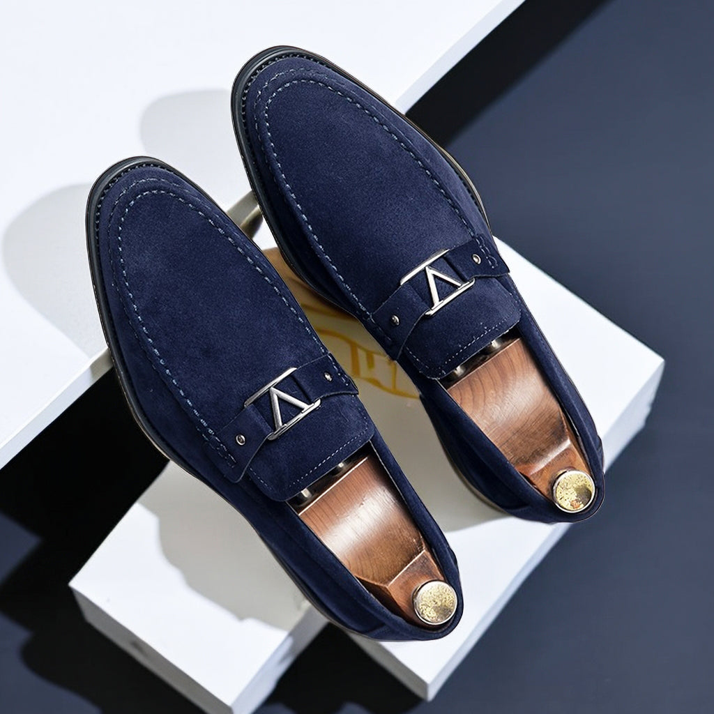 Men’s Suede Loafers – Slip-On Design with Gunmetal Buckle, Elegant Comfort-3