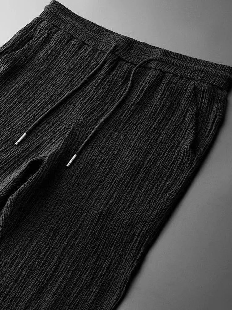 Men's Summer Suit Set – Solid Pleated Design, Short Sleeve, Lightweight Fabric-5