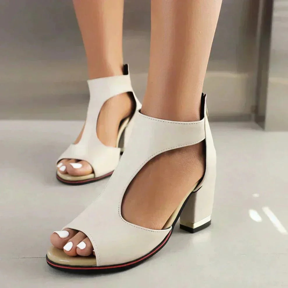 Open-Toe Cutout Block Heel Sandals