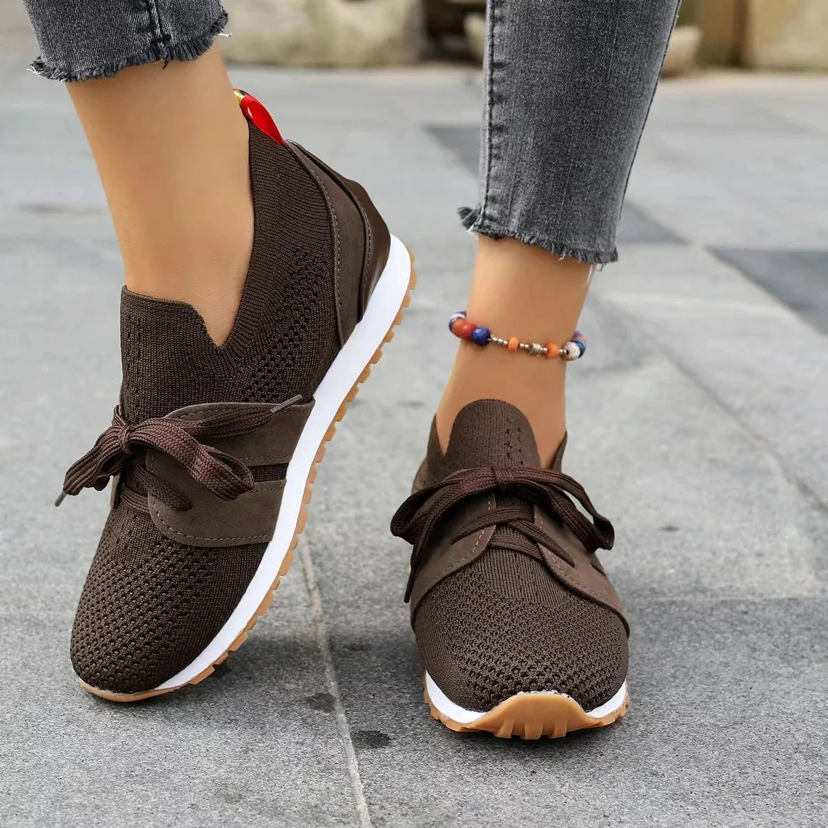 Women’s orthopedic mesh walking shoes - breathable lace-up sneakers with cushioned support