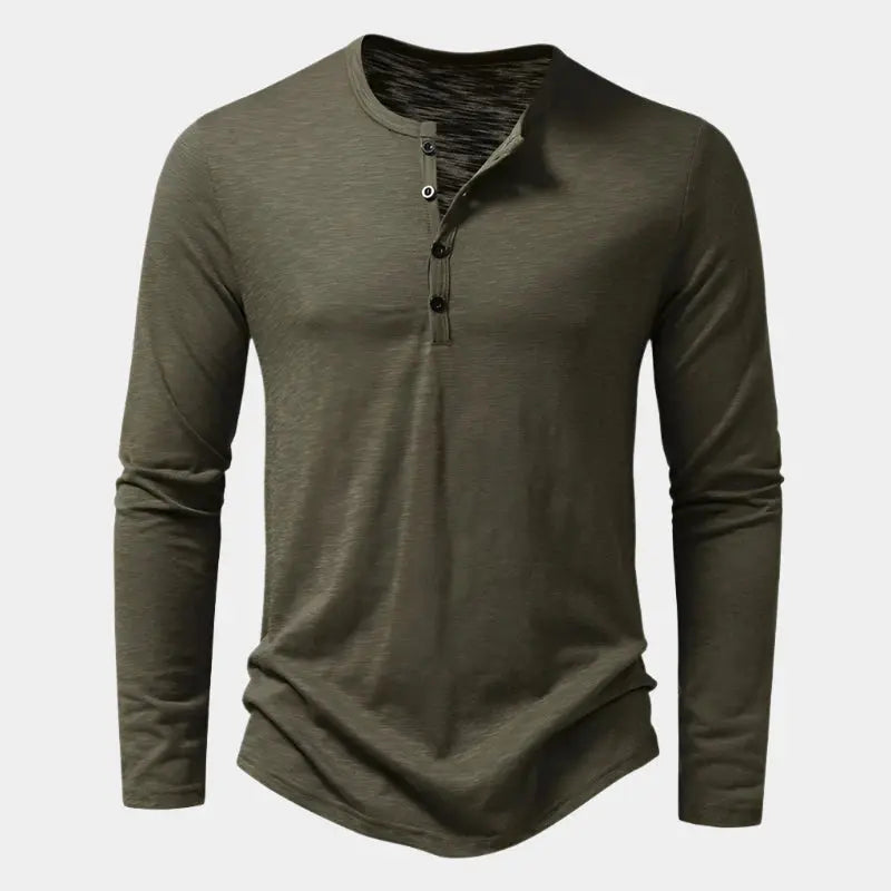 Men’s long sleeve henley shirt – casual slim fit soft tee