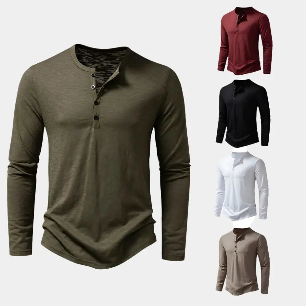 Men’s long sleeve henley shirt – casual slim fit soft tee