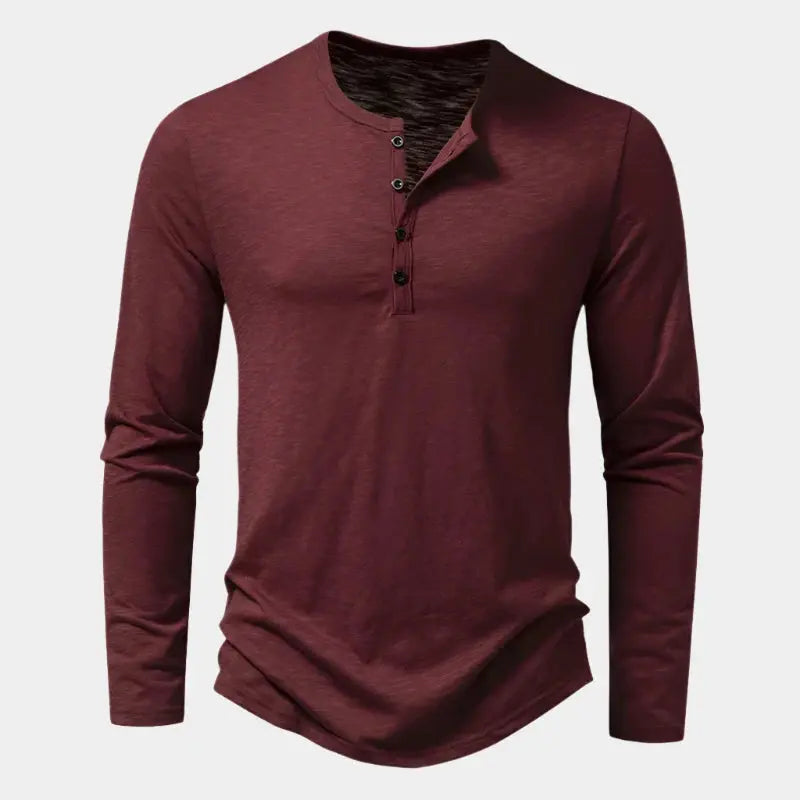 Men’s long sleeve henley shirt – casual slim fit soft tee