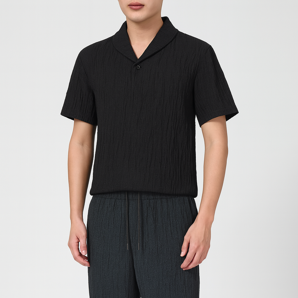 Men's Summer Suit Set – Solid Pleated Design, Short Sleeve, Lightweight Fabric