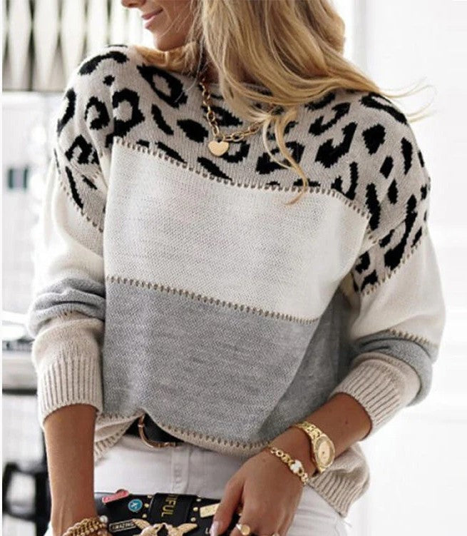 Women’s Leopard Print Sweater - Soft Knit, Warm & Stylish Pullover for Fall & Winter