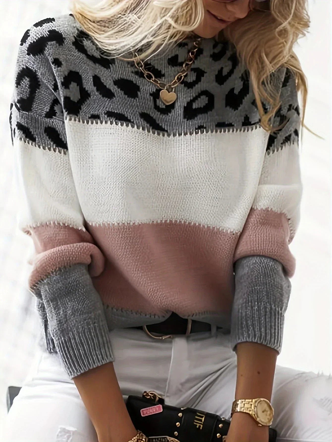 Women’s Leopard Print Sweater - Soft Knit, Warm & Stylish Pullover for Fall & Winter
