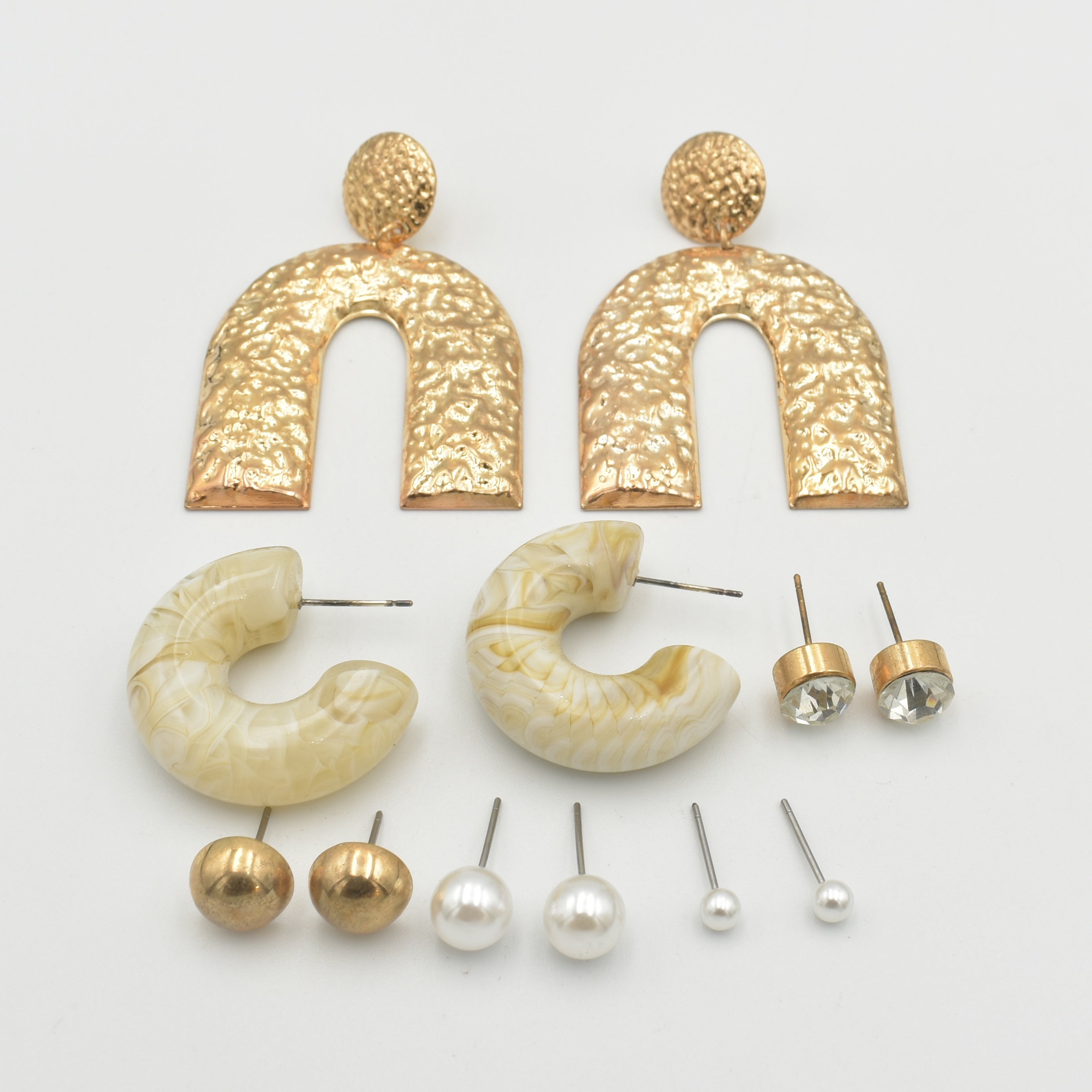 Gold Anchor Diamante 6-Pack Earrings
