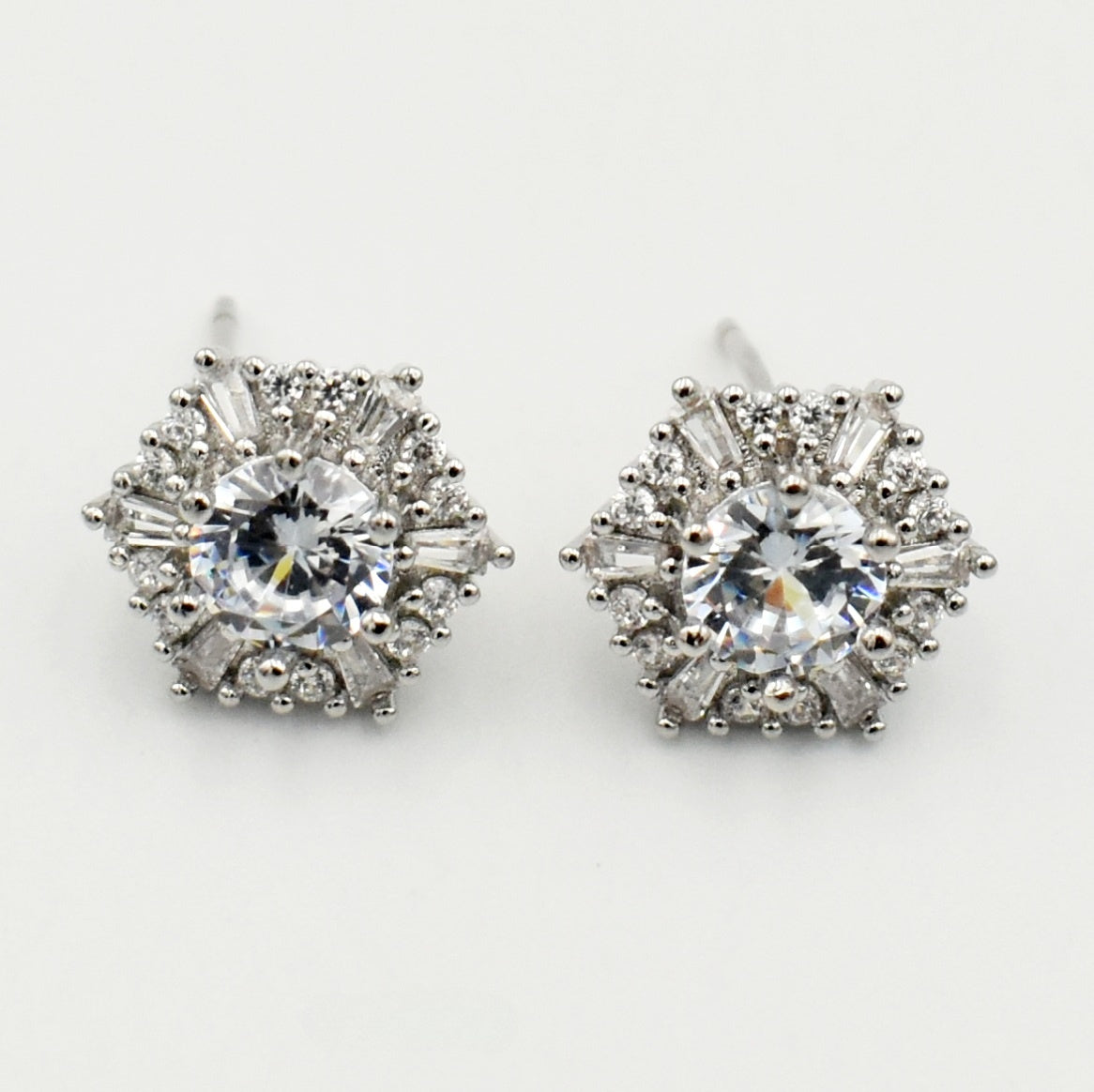 Silver Hexagon Stud Earrings