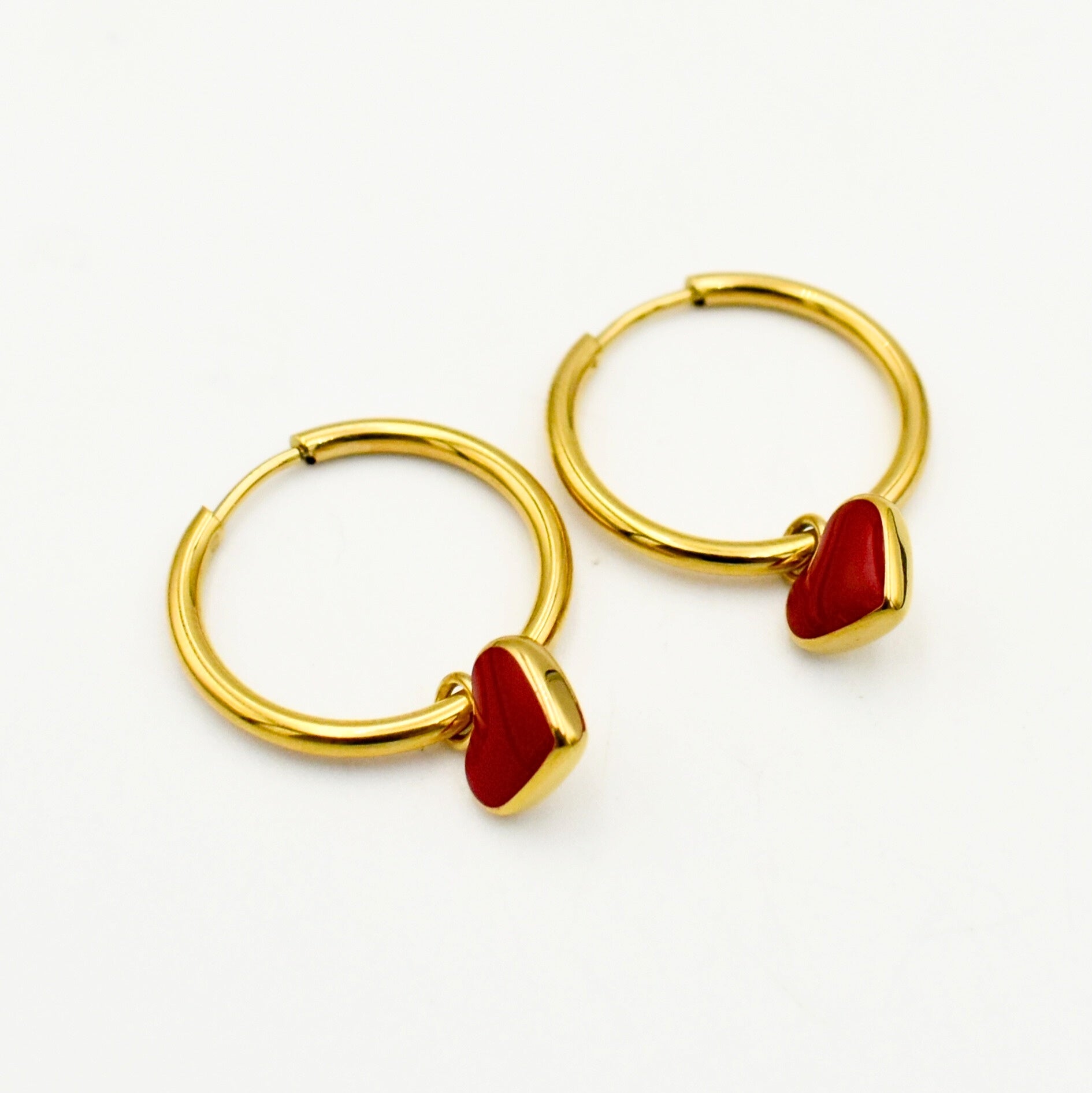 Gold Plated Red Heart Huggie Earrings