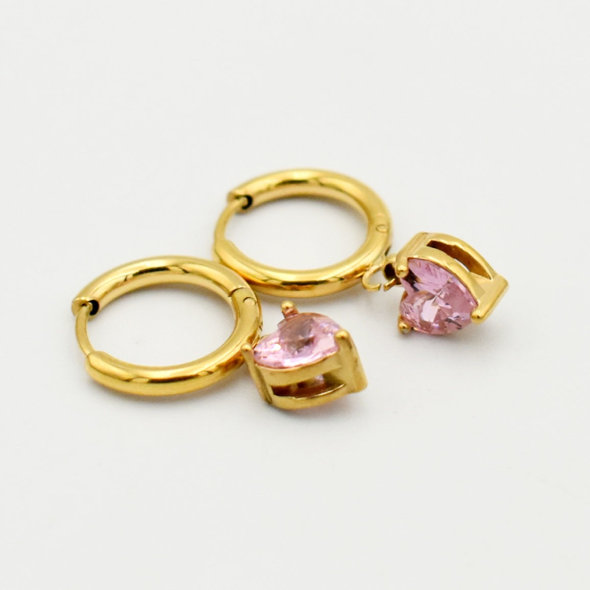 Gold Pink Stone Huggies Earrings
