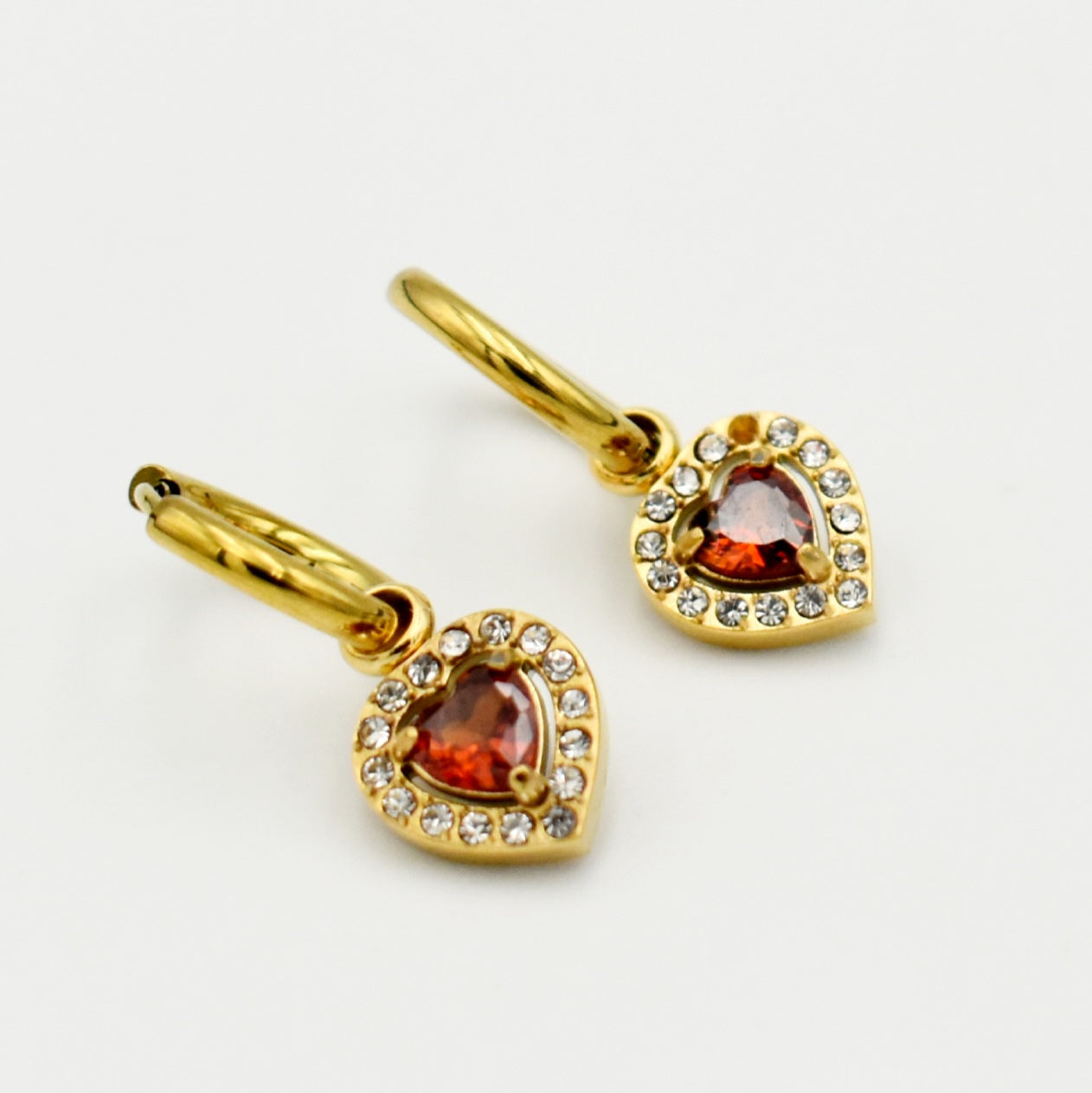 Gold Ruby Stone Huggies Earrings