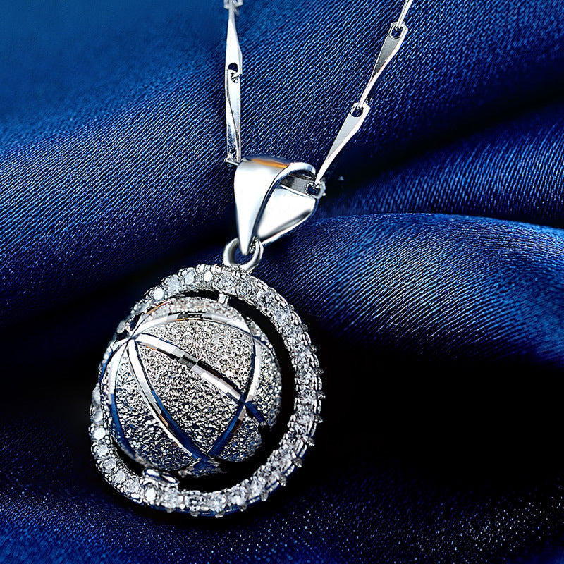 925 Sterling Silver Basketball Necklace – CZ Diamond Sports Pendant