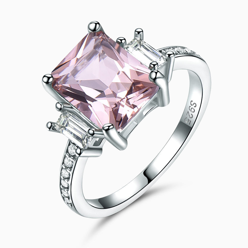925 Sterling Silver Pink Square-Cut Gemstone Ring – Elegant Women’s Jewelry