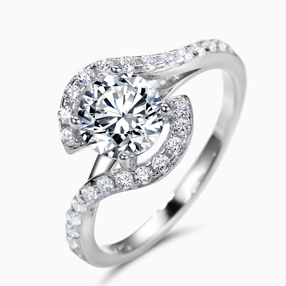 925 Sterling Silver Round-Cut CZ Engagement Ring – Elegant Twisted Band