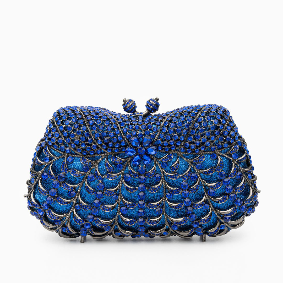 Luxury rhinestone clutch bag – blue evening handbag with floral gem