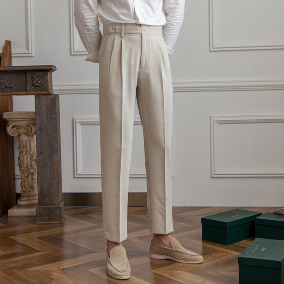 high waist trousers, pleated trousers, men's formal trousers, tailored trousers, smart casual trousers, slim straight trousers, adjustable waist trousers, men's dress pants, men's high rise trousers, elegant trousers, formal trousers, high waist trousers for men, formal smart casual trousers, tailored high rise trousers, men's slim straight dress pants, adjustable slim formal trousers