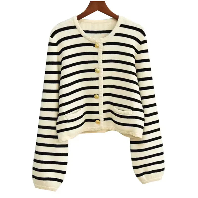 Women’s Premium Cashmere Wool Striped Cardigan