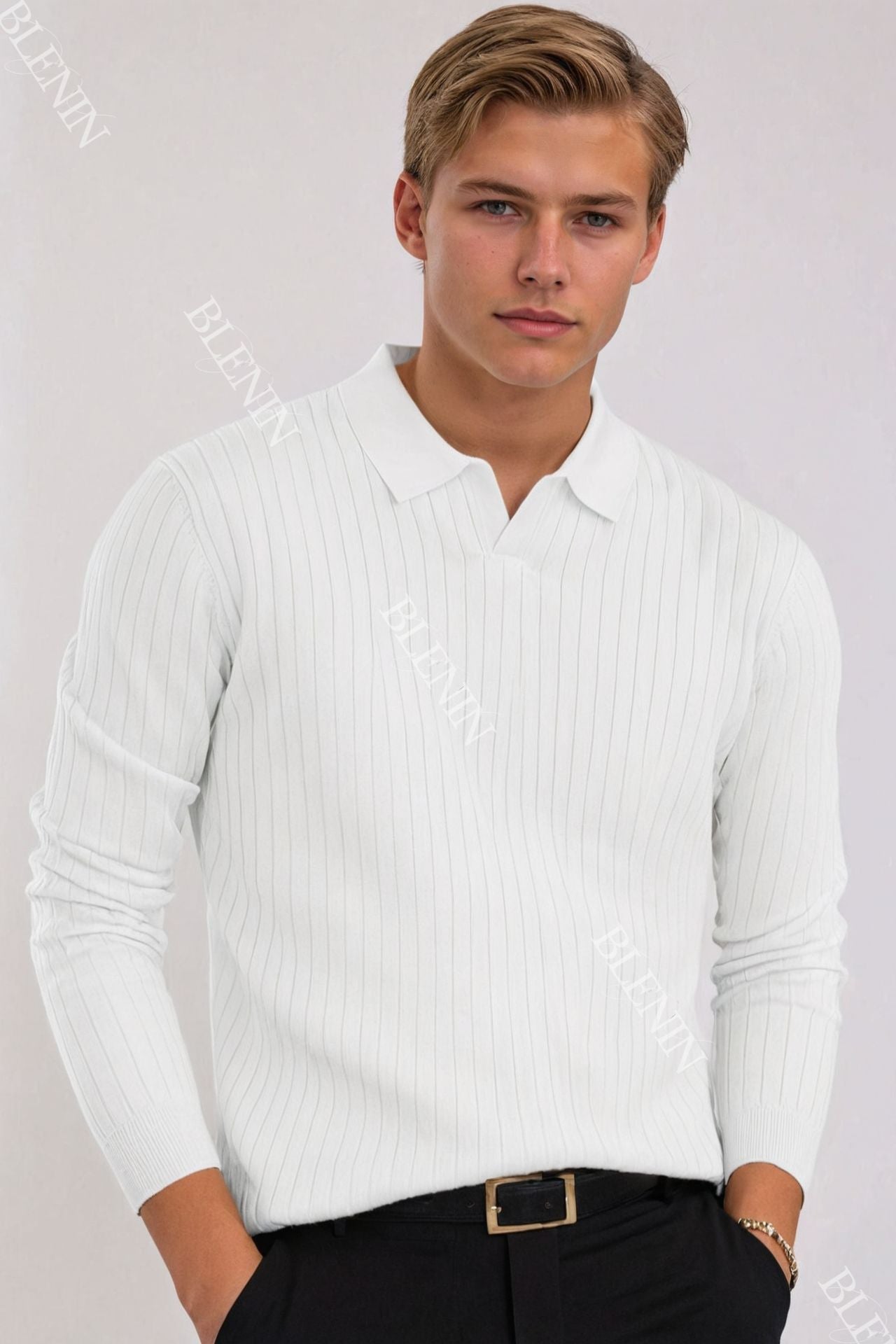 Old Money Striped Long Sleeve Polo T-Shirt