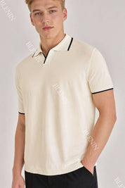 Old Money Contrast Slim Fitted Elegant Summer Sleeveless Polo T-Shirt