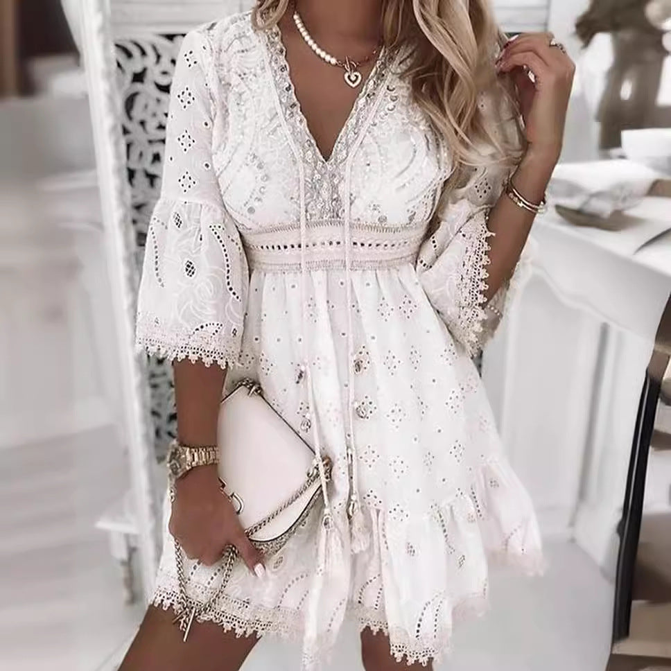 v neck dress, tassel dress, embroidered dress, summer dress, women's dress, white dress, white dresses for women, fashion nova dresses, summer dresses 2023, white summer dress, occasion dresses, v neck summer dresses, embroidered white dress, tassel white dress, women's summer fashion 2023, fashion nova women's embroidered dress, women's white occasion dresses, summer white embroidered dresses