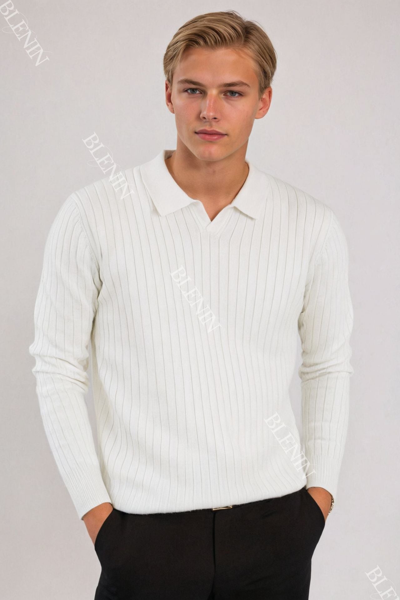 Old Money Striped Long Sleeve Polo T-Shirt