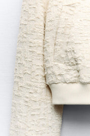 Women’s Cropped Polo Bomber Jacket – Textured Structured Sweater