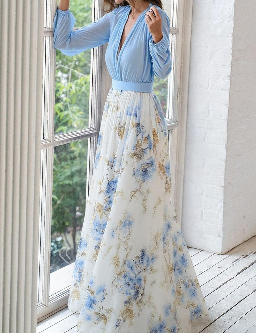 Women’s Maxi Dress – Vibrant Floral Print, Elegant V-Neckline, Summer Essential-2