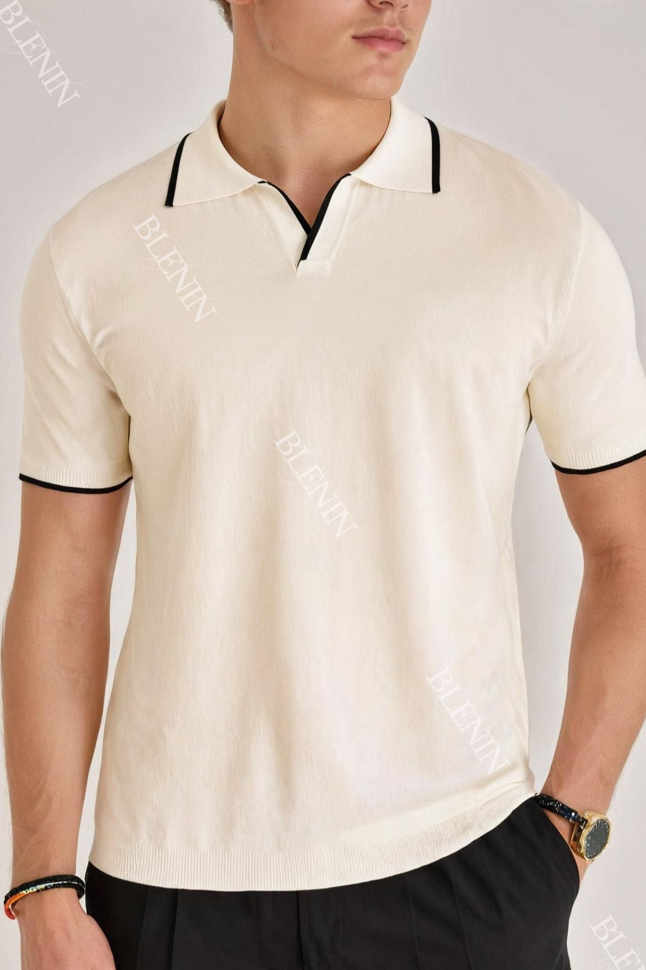 Old Money Contrast Slim Fitted Elegant Summer Sleeveless Polo T-Shirt