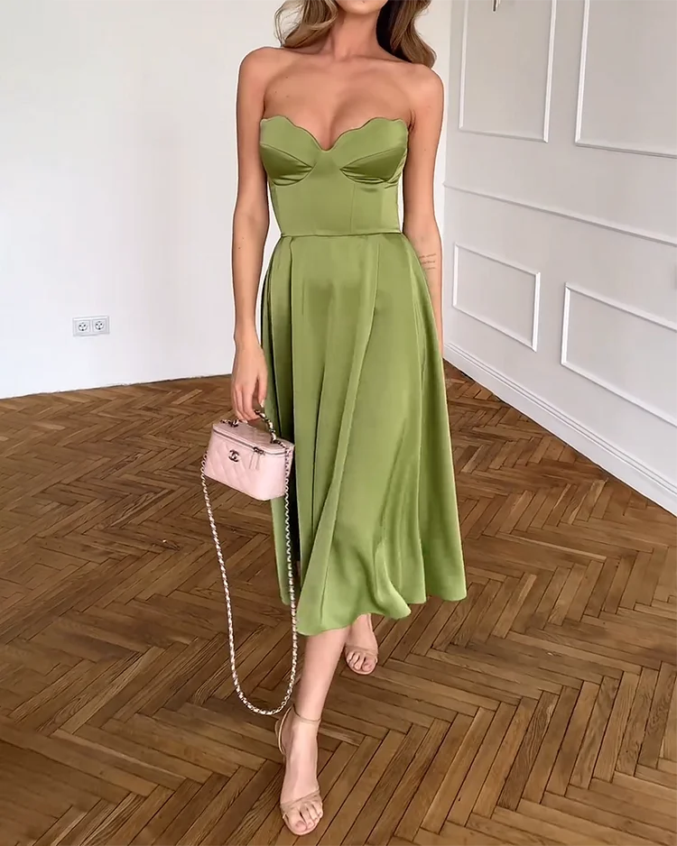 strapless midi dress, olive green dress, garden party dress, sweetheart neckline dress, evening midi dress, elegant midi dress, sophisticated midi dress, special occasion dress, women’s elegant dress, formal dresses, strapless elegant dress, olive green formal dress, women's evening dress, sophisticated strapless dress, garden party formal dresses, midi special occasion dress, sweetheart midi dress