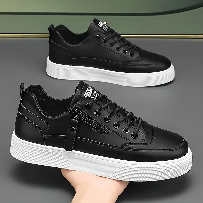 Men’s Leather Sneakers – Side Zipper, Cushioned Comfort-3