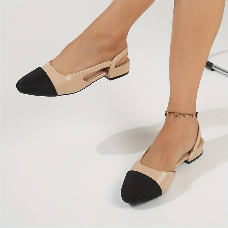 Old Money Women's Contrast Color Elegant Ankle Strap Chunky Low Heel Shoes