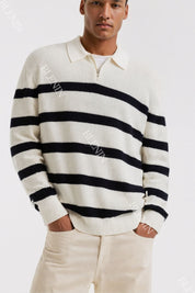 Old Money Striped Quater Zip Woolen Sweater