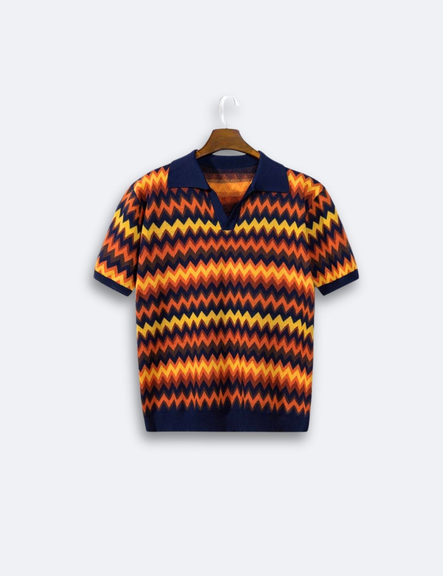 Old Money Wave Pattern Chic Knit Polo T-Shirt