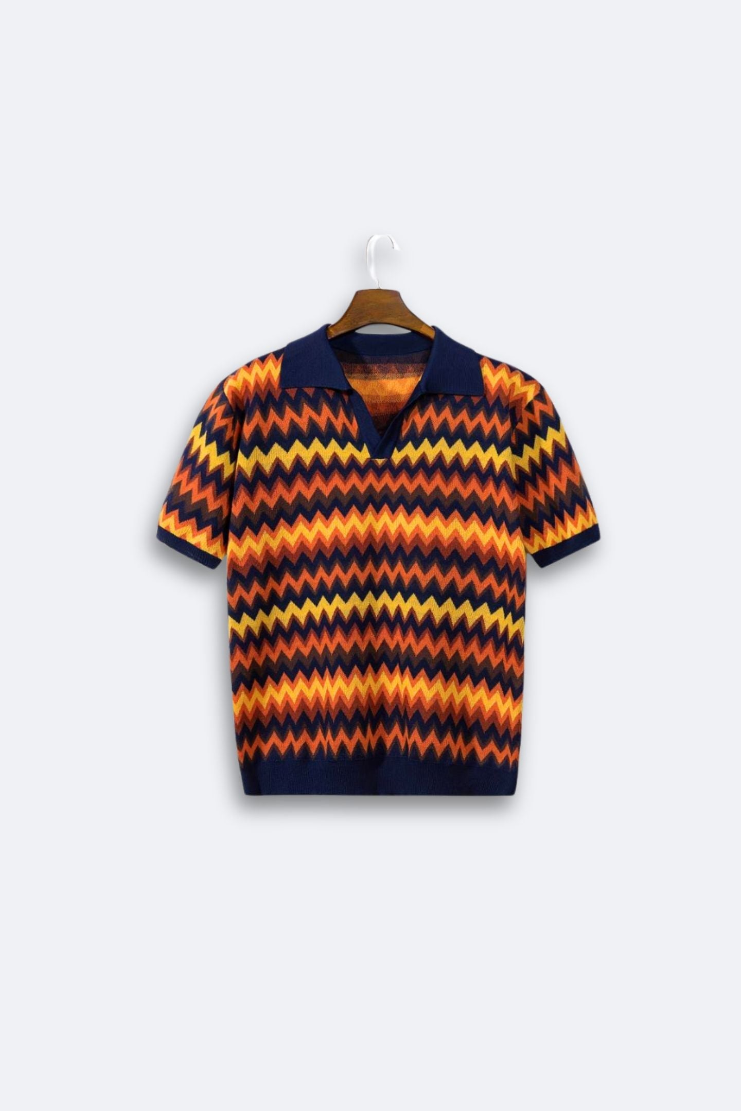 Old Money Wave Pattern Chic Knit Polo T-Shirt