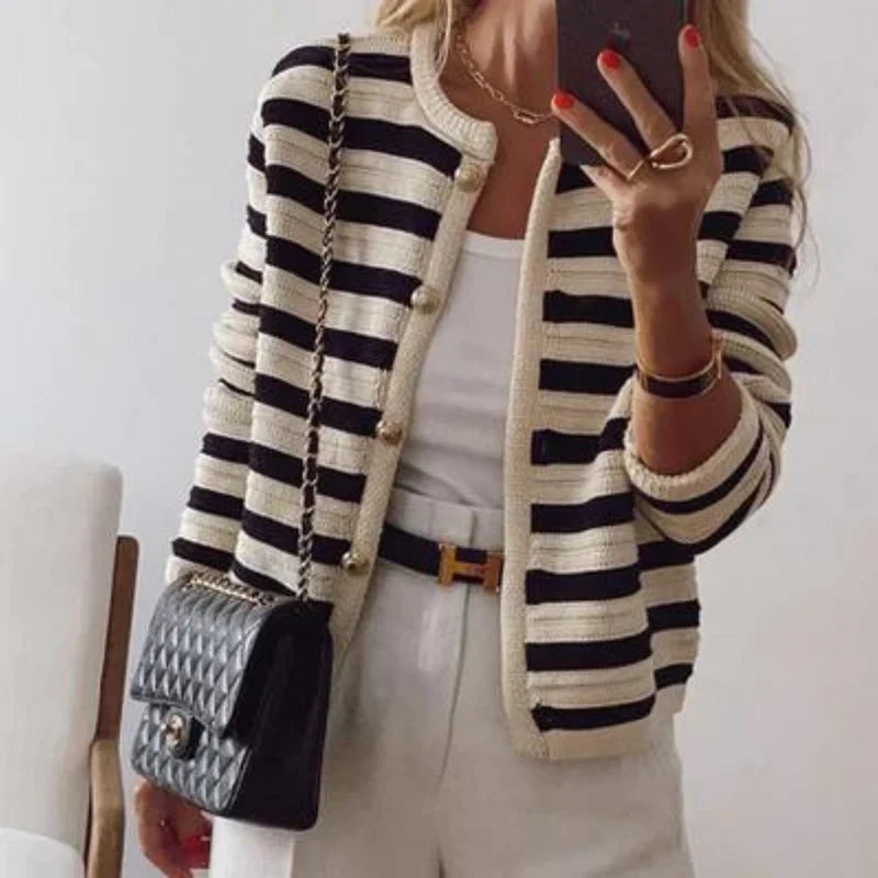 Women’s Premium Cashmere Wool Striped Cardigan
