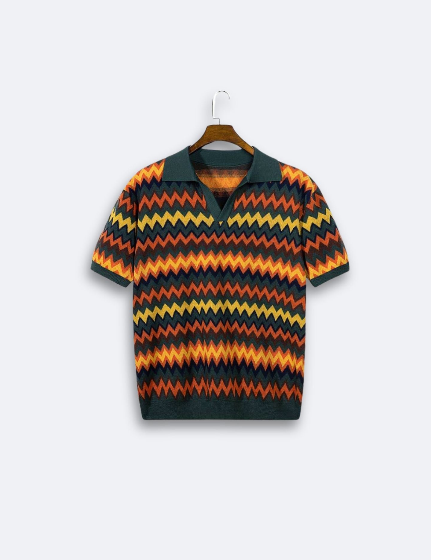 Old Money Wave Pattern Chic Knit Polo T-Shirt