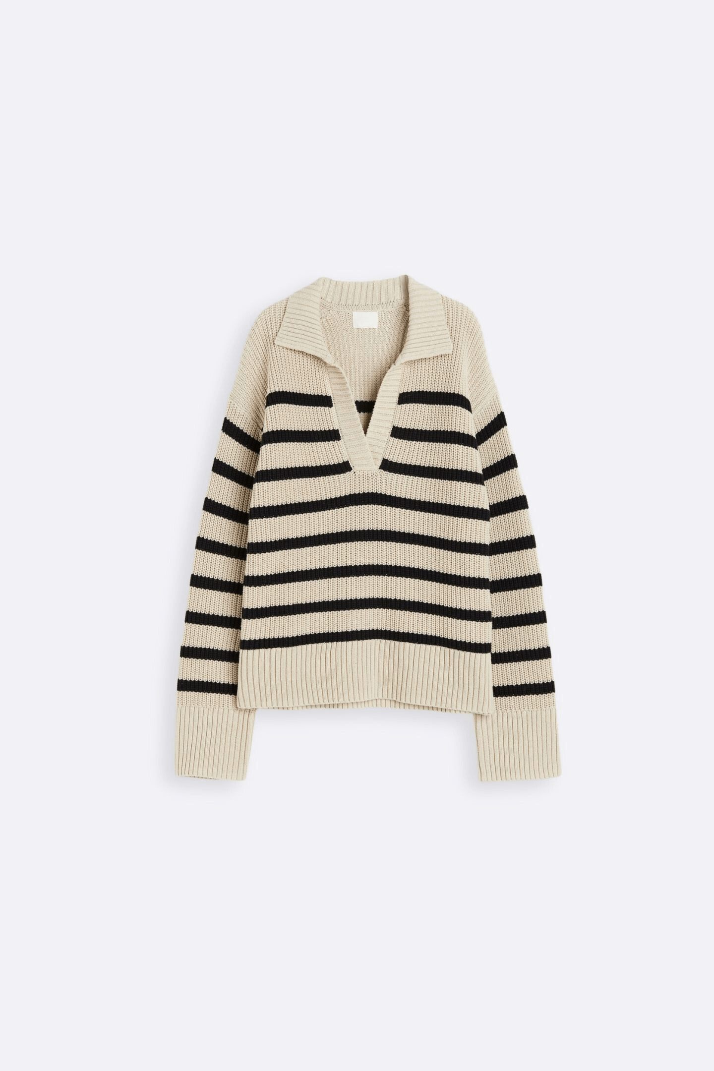 ribbed knit sweater, loose fit sweater, cotton acrylic sweater, v neck knit sweater, recycled cotton sweater, sustainable knitwear, oversized sweater, beige and black sweater, ribbed v neck sweater, loose sweater beige black, sustainable oversized knitwear, cotton ribbed oversized sweater, acrylic recycled cotton sweater, loose sustainable sweater