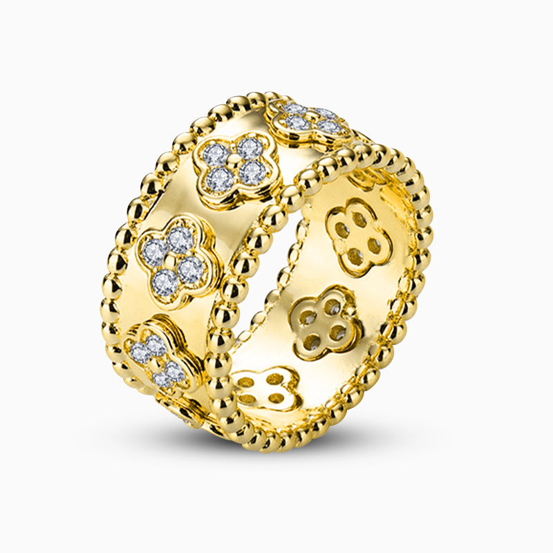 925 sterling silver clover band ring with cz diamonds