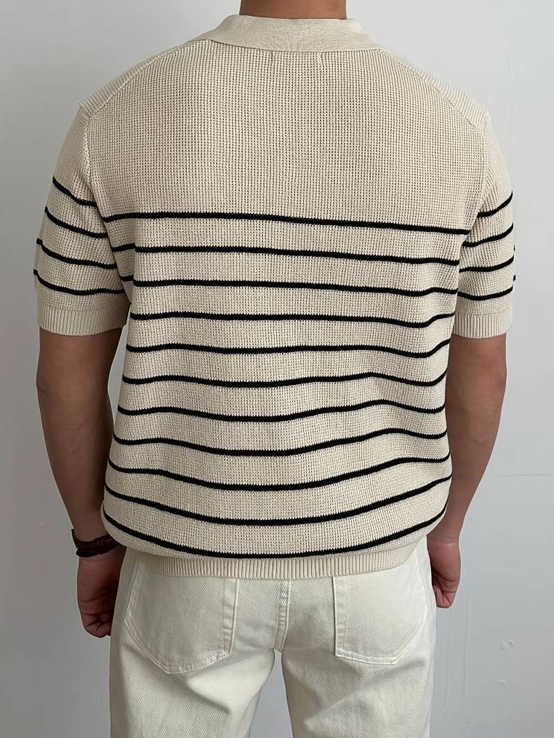 Casual Short Sleeve Knitted High Stretch Polo T-Shirt