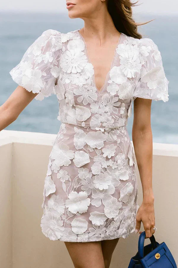 Variant image for Women’s Floral Mini Dress – Puff Sleeves, Lightweight Summer Style-7